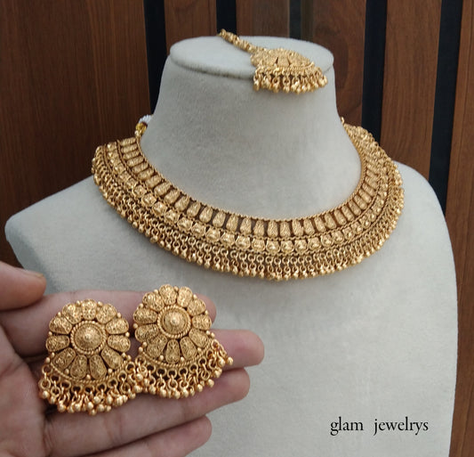 Gold polki Necklace set/ Gold Necklace Kiran set