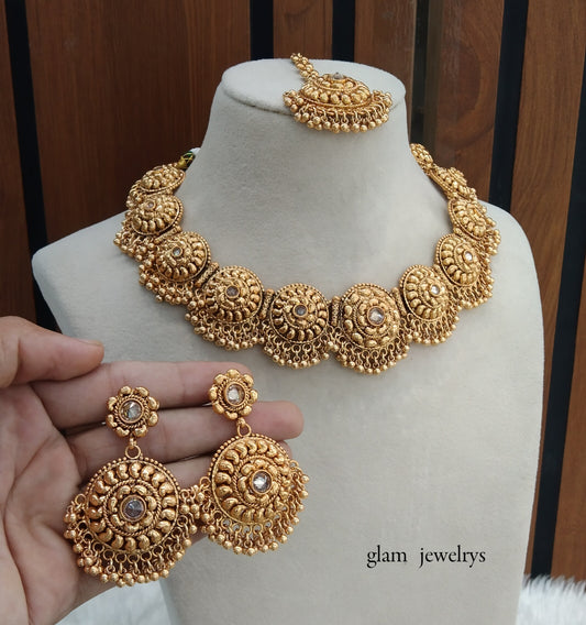 Gold polki Necklace set/ Gold Necklace Kiran set