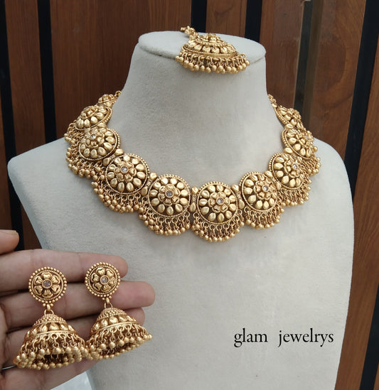 Gold polki Necklace set/ Gold Necklace Kiran set