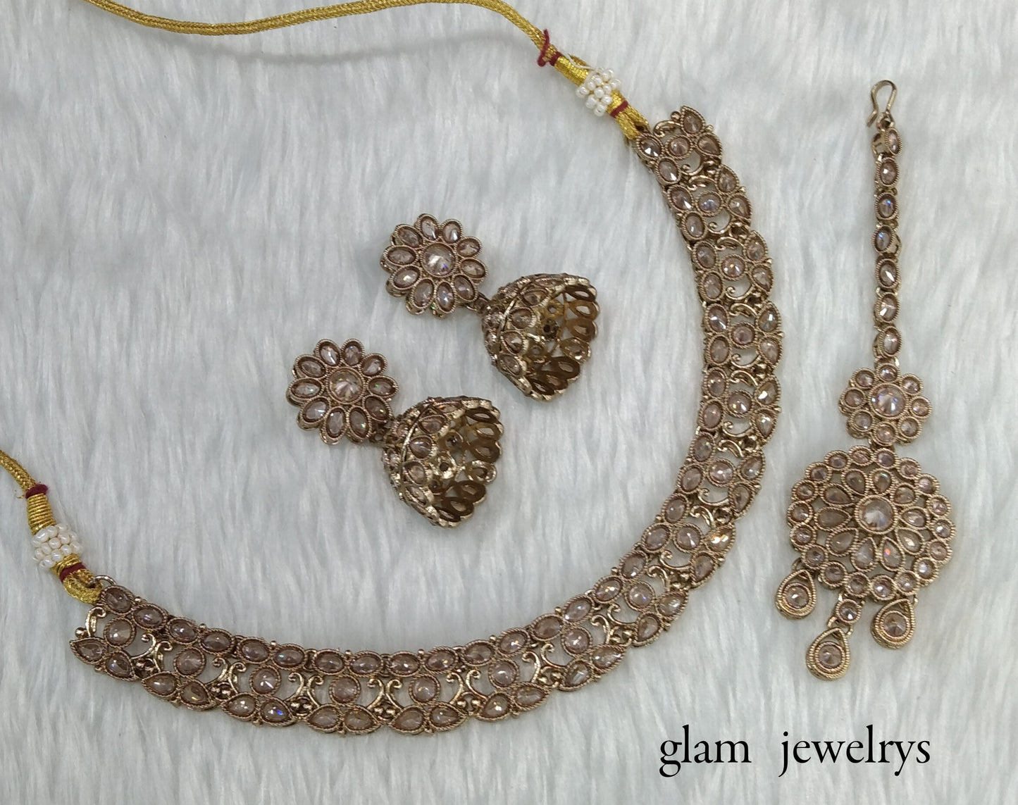 Antique Gold Indian Bridal Jewellery Necklace Nisha Set