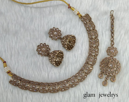 Antique Gold Indian Bridal Jewellery Necklace Nisha Set