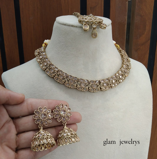 Antique Gold Indian Bridal Jewellery Necklace Nisha Set