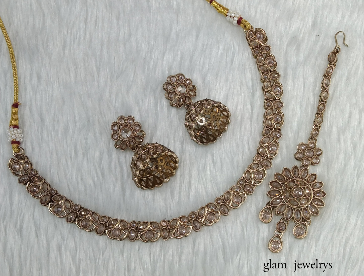 Antique Gold Indian Bridal Jewellery Necklace Soni Set