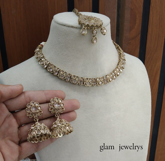 Antique Gold Indian Bridal Jewellery Necklace Soni Set