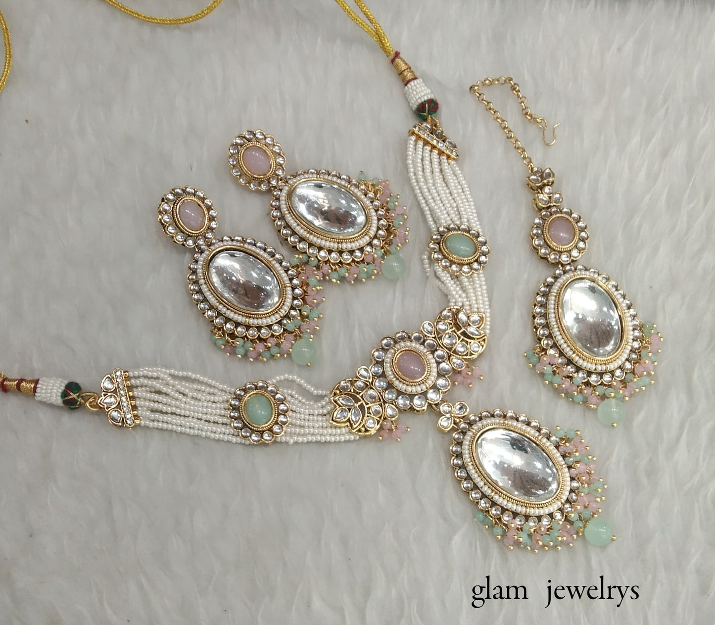 Mint Pink  kundan Choker Indian jewellery Sharan sets
