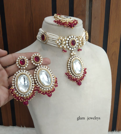 Magenta kundan Choker Indian jewellery Sharan sets