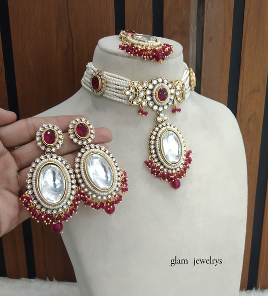 Magenta kundan Choker Indian jewellery Sharan sets