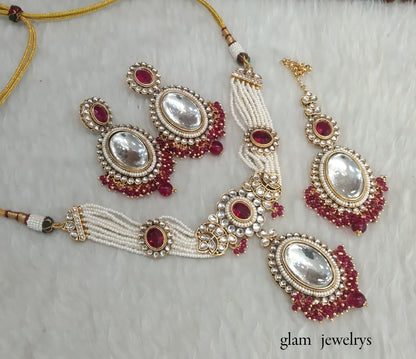 Magenta kundan Choker Indian jewellery Sharan sets