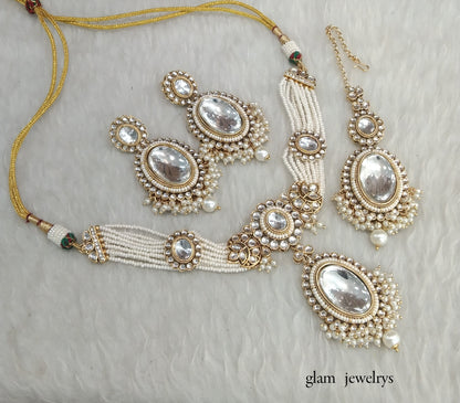 Gold white kundan Choker Indian jewellery Sharan sets