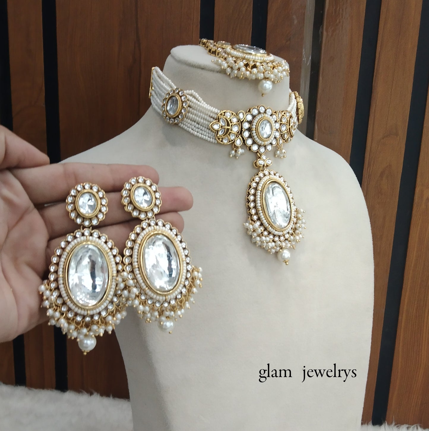 Gold white kundan Choker Indian jewellery Sharan sets