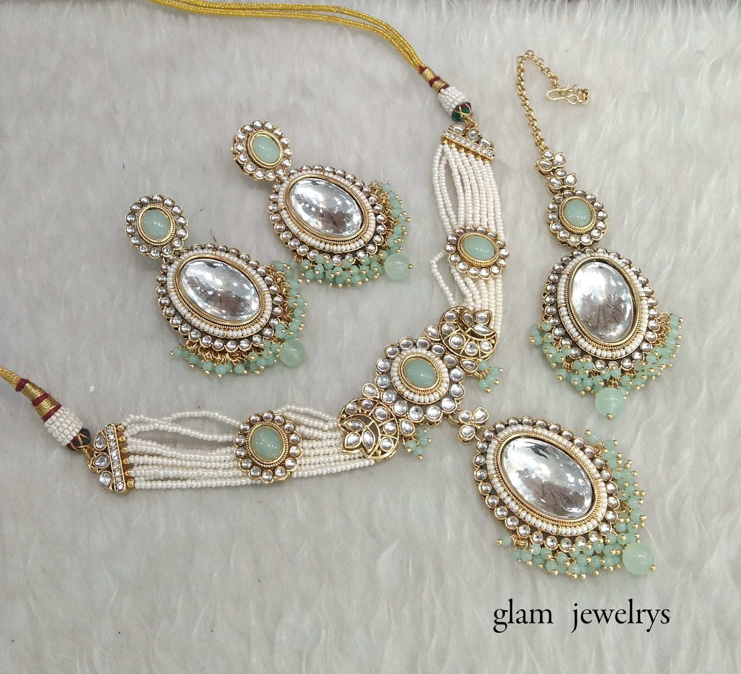 Mint kundan Choker Indian jewellery Sharan sets