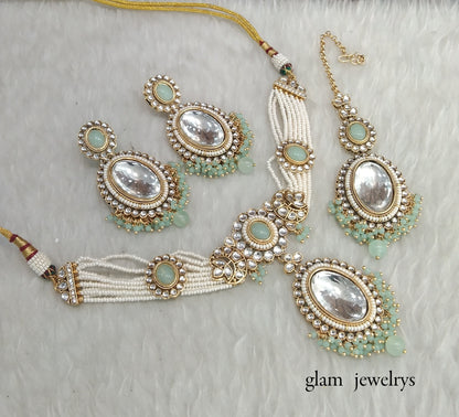 Mint kundan Choker Indian jewellery Sharan sets
