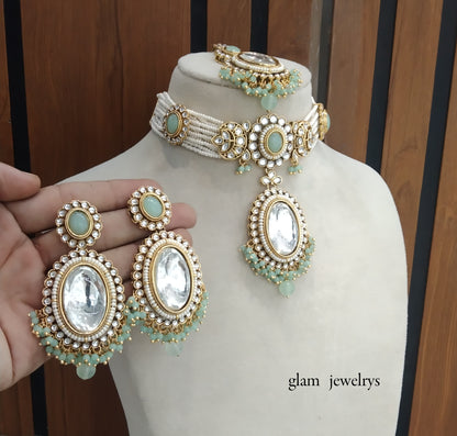 Mint kundan Choker Indian jewellery Sharan sets