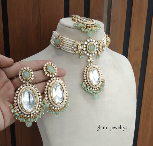 Mint kundan Choker Indian jewellery Sharan sets