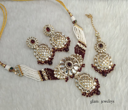 Maroon kundan Choker Indian jewellery Joti sets