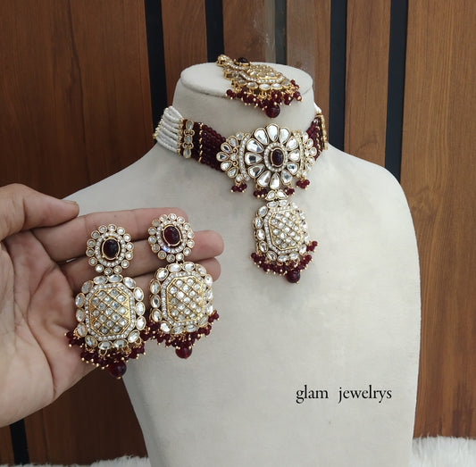 Maroon kundan Choker Indian jewellery Joti sets