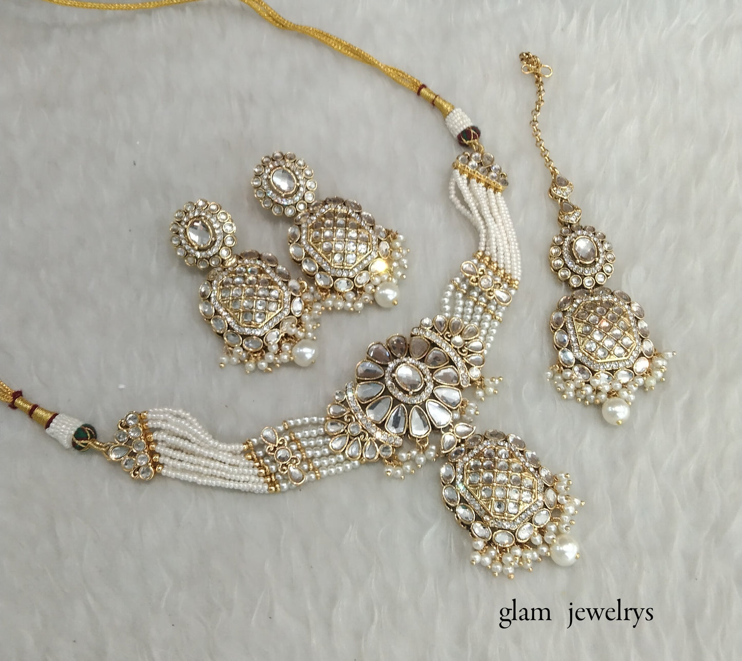 Gold White kundan Choker Indian jewellery Joti sets