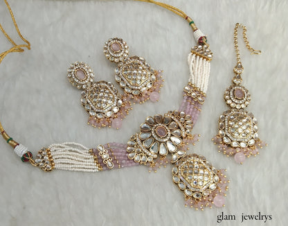 Baby Pink kundan Choker Indian jewellery Joti sets