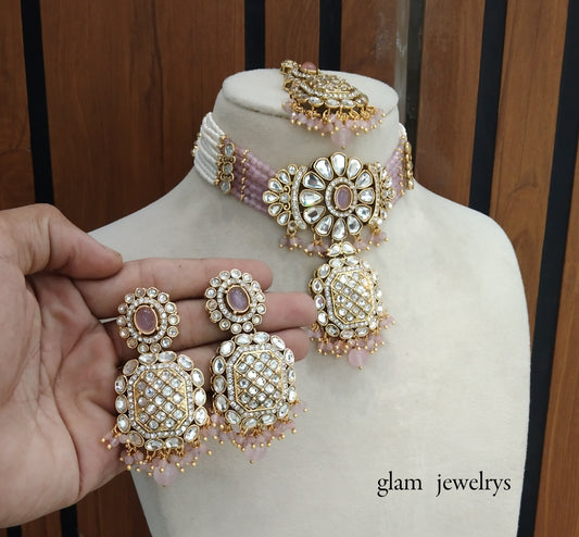 Baby Pink kundan Choker Indian jewellery Joti sets
