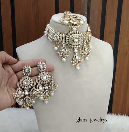 white Gold kundan Choker Indian jewellery Lovely sets