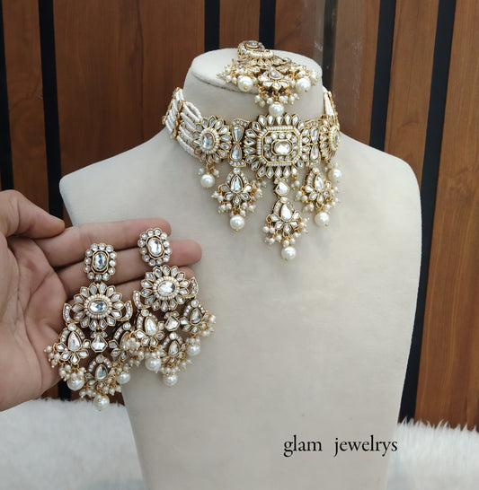 white Gold kundan Choker Indian jewellery Lovely sets