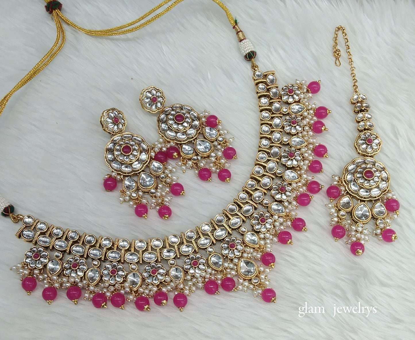 Dark Pink Kundan necklace Set/ kundan Indian jewellery kundan Rekha sets