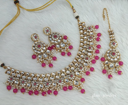 Dark Pink Kundan necklace Set/ kundan Indian jewellery kundan Rekha sets