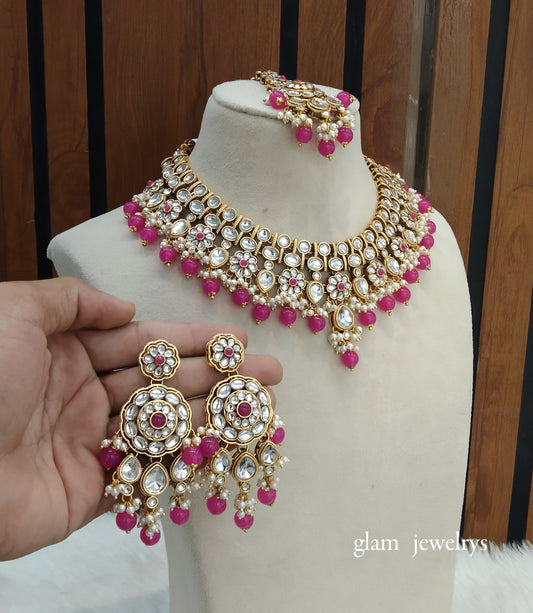 Dark Pink Kundan necklace Set/ kundan Indian jewellery kundan Rekha sets