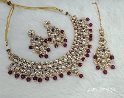 Purple Kundan necklace Set/ kundan Indian jewellery kundan Rekha sets