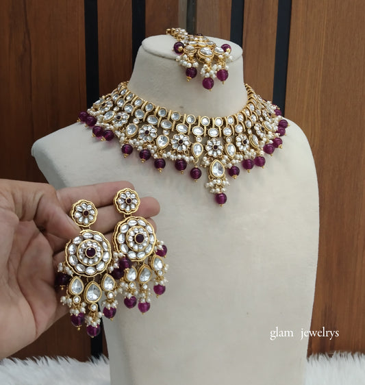Purple Kundan necklace Set/ kundan Indian jewellery kundan Rekha sets