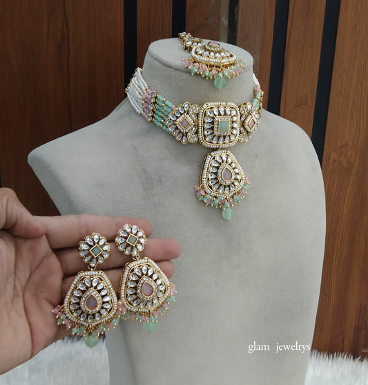 Mint pink kundan Choker Indian jewellery Reetu sets