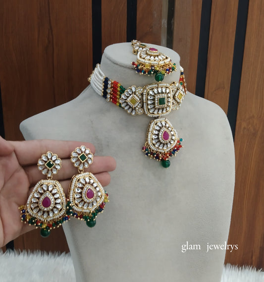 Multi color  kundan Choker Indian jewellery Reetu sets