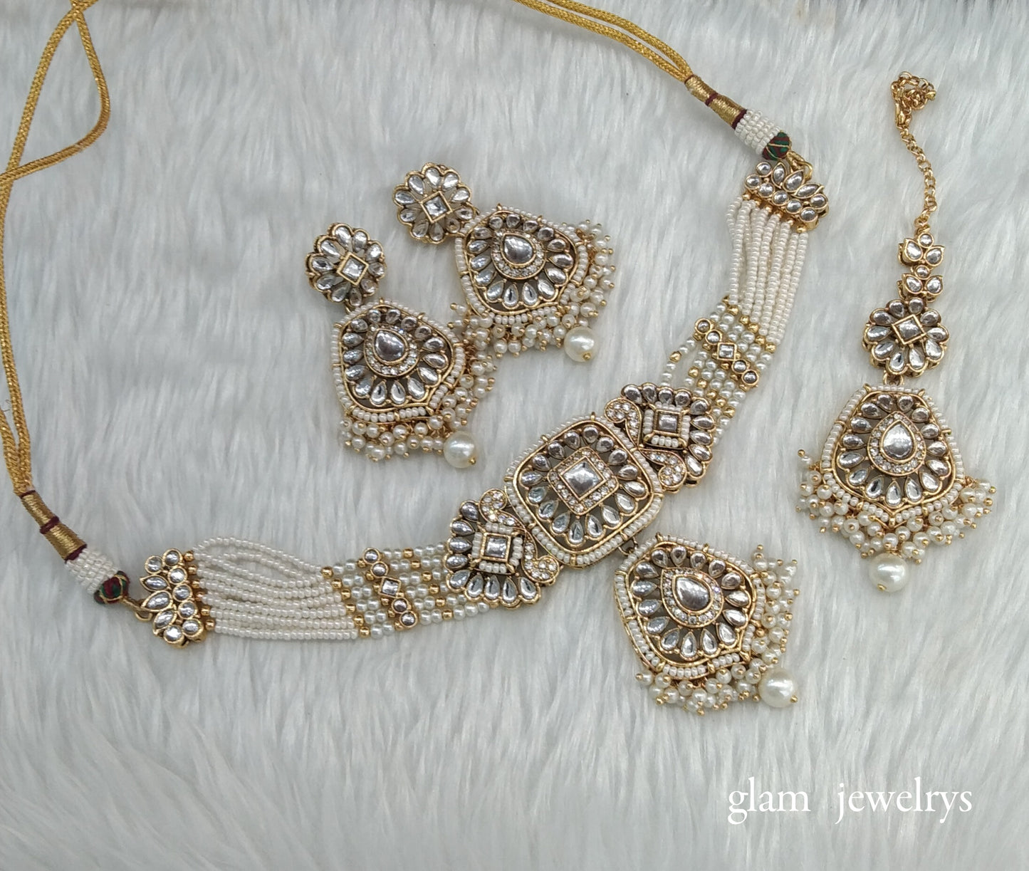 Gold White kundan Choker Indian jewellery Reetu sets