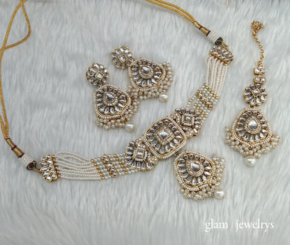 Gold White kundan Choker Indian jewellery Reetu sets
