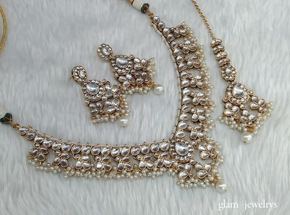 Gold White Kundan necklace Set/ kundan Indian jewellery Nimrat sets