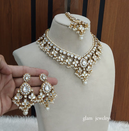 Gold White Kundan necklace Set/ kundan Indian jewellery Nimrat sets