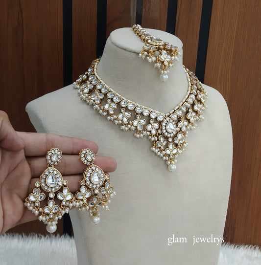 Gold White Kundan necklace Set/ kundan Indian jewellery Nimrat sets