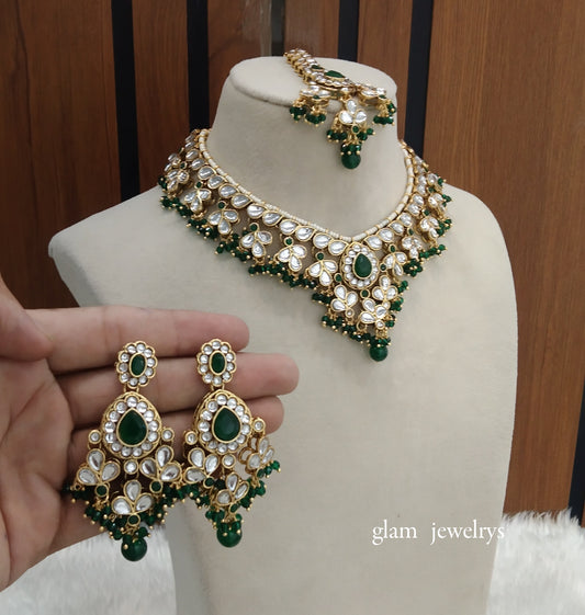 Green Kundan necklace Set/ kundan Indian jewellery Nimrat sets
