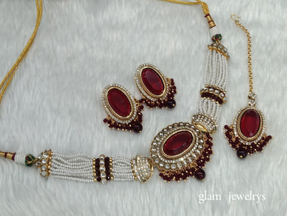 Maroon kundan Choker Indian jewellery Jasleen sets