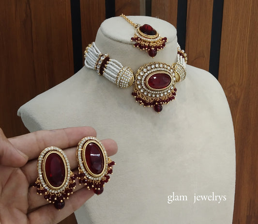 Maroon kundan Choker Indian jewellery Jasleen sets