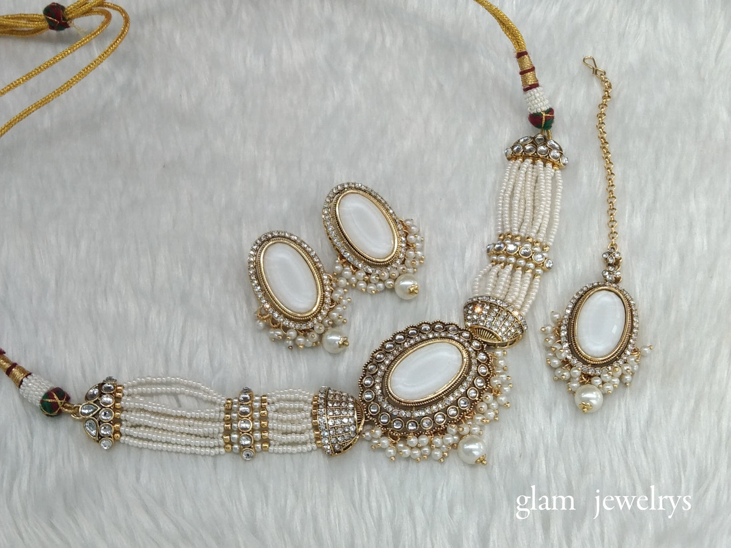 Gold White kundan Choker Indian jewellery Jasleen sets