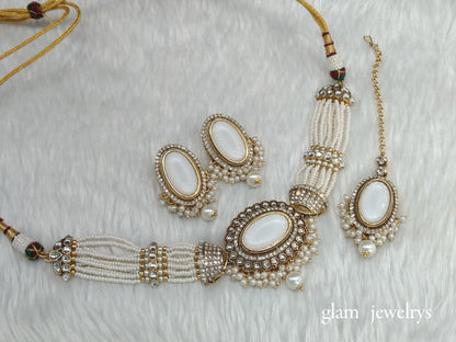 Gold White kundan Choker Indian jewellery Jasleen sets