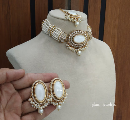 Gold White kundan Choker Indian jewellery Jasleen sets