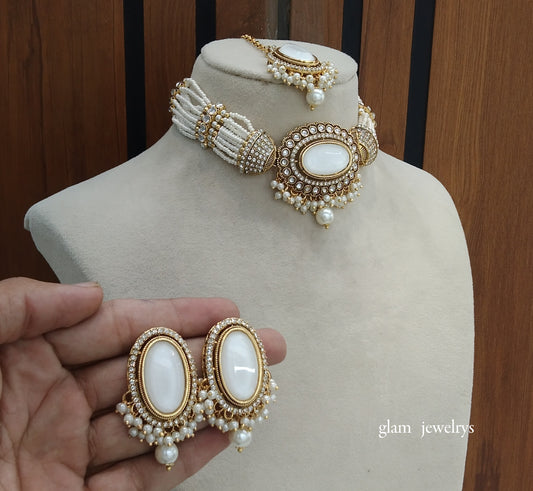 Gold White kundan Choker Indian jewellery Jasleen sets