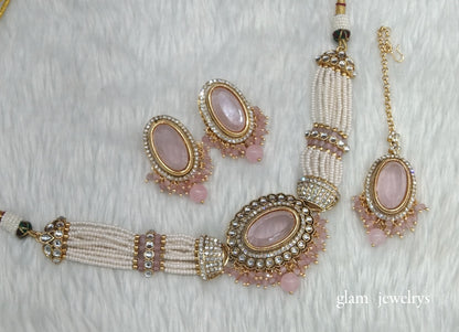 Baby Pink kundan Choker Indian jewellery Jasleen sets