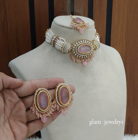 Baby Pink kundan Choker Indian jewellery Jasleen sets