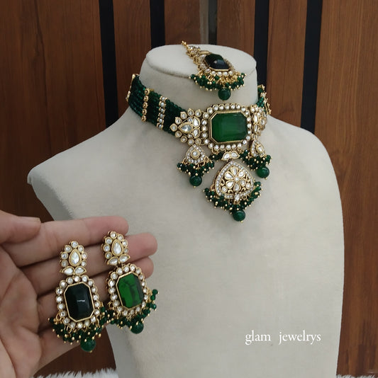 Green kundan Choker Indian jewellery Gurleen sets
