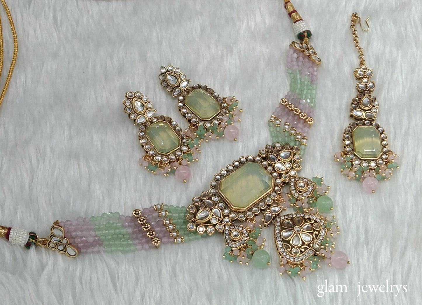 Mint Pink kundan Choker Indian jewellery Gurleen sets