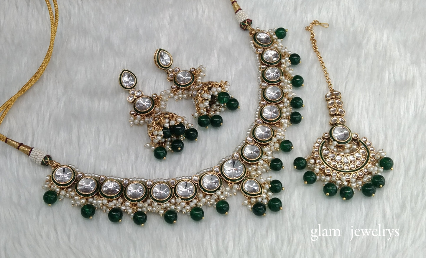 Green Kundan necklace Set/ kundan Indian jewellery kundan Seema sets