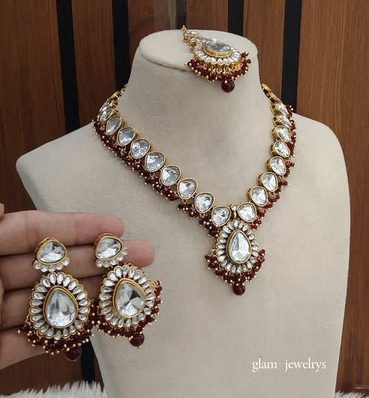 Maroon Kundan necklace Set/ kundan Indian jewellery kundan Uma sets